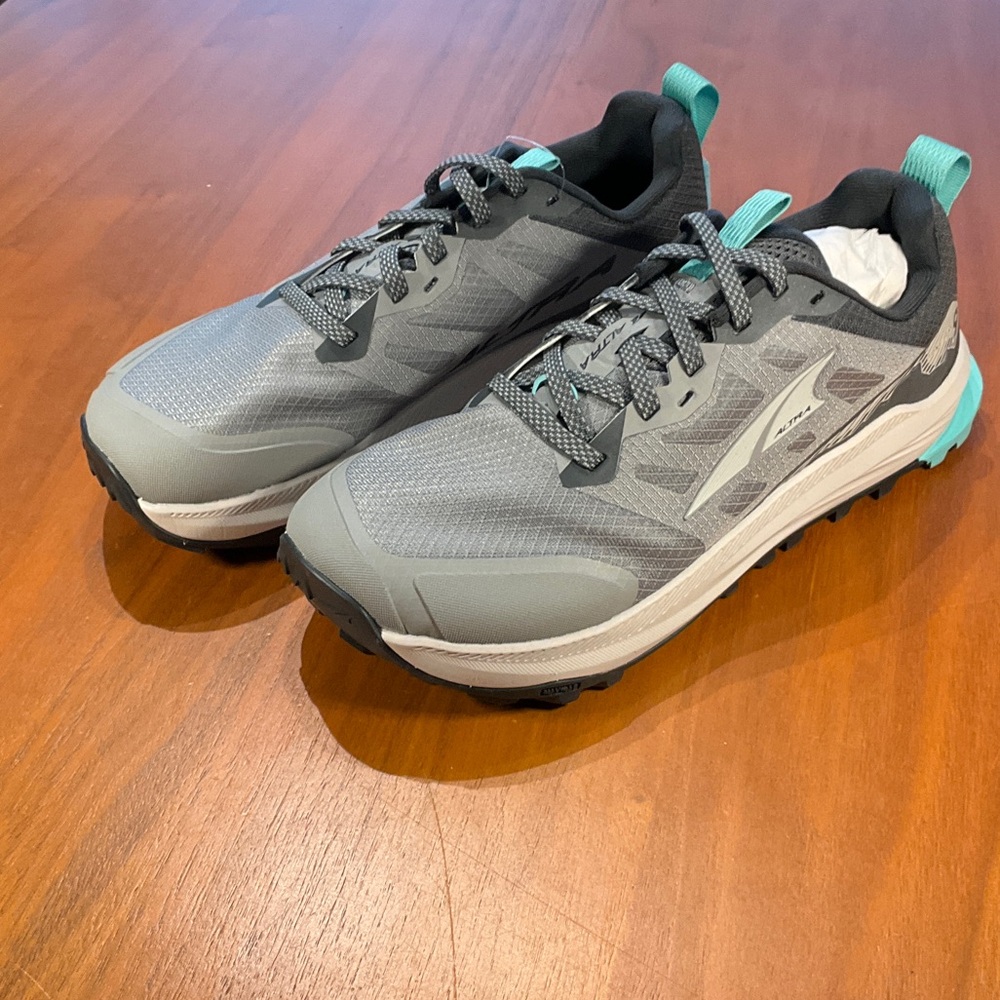 Altra Lone Peak 9 Women's Gray Trail Running Sneakers with Teal Accents